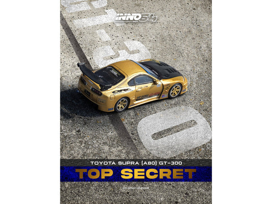 Toyota Supra (A80) "Top Secret" GT300 RHD (Right Hand Drive) Gold Metallic with Carbon Hood 1/64 Diecast Model Car by Inno Models