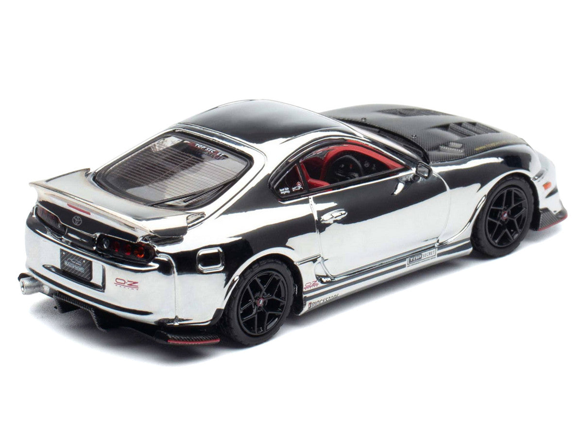 Toyota Supra (A80) "Top Secret" GT300 RHD (Right Hand Drive) Chrome with Carbon Hood and Red Interior "Tokyo Auto Salon 2026 Event Exclusive" 1/64 Diecast Model Car by Inno Models