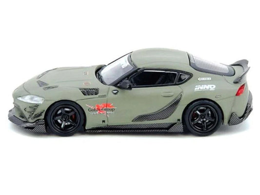 Toyota Supra (A90) "DarwinPro" Matt Green with Carbon Accents 1/64 Diecast Model Car by Inno Models