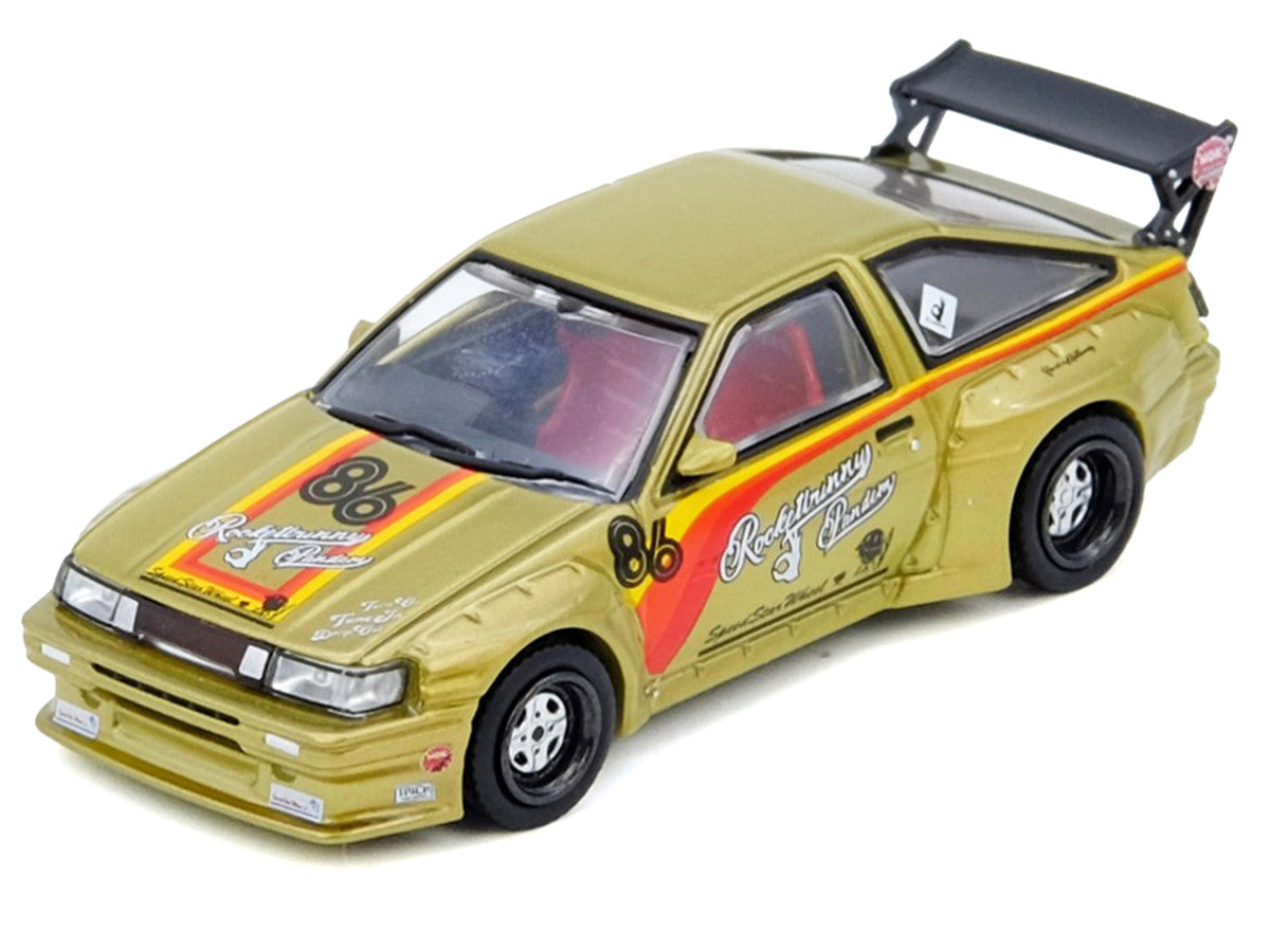 Toyota Levin (AE86) RHD (Right Hand Drive) #86 "Pandem Rocket Bunny" Gold Metallic with Stripes 1/64 Diecast Model Car by Inno Models