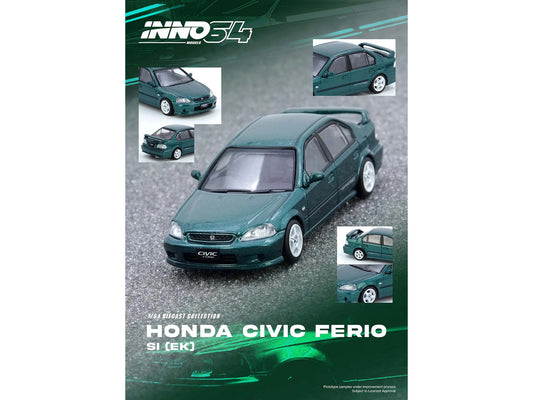 Honda Civic Ferio Si (EK) RHD (Right Hand Drive) Green Metallic 1/64 Diecast Model Car by Inno Models