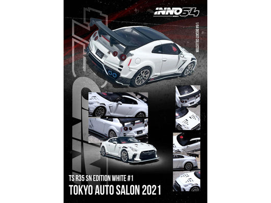 Nissan GT-R (R35) "Top Secret" RHD (Right Hand Drive) White with Black Top "Tokyo Auto Salon 2021" 1/64 Diecast Model Car by Inno Models
