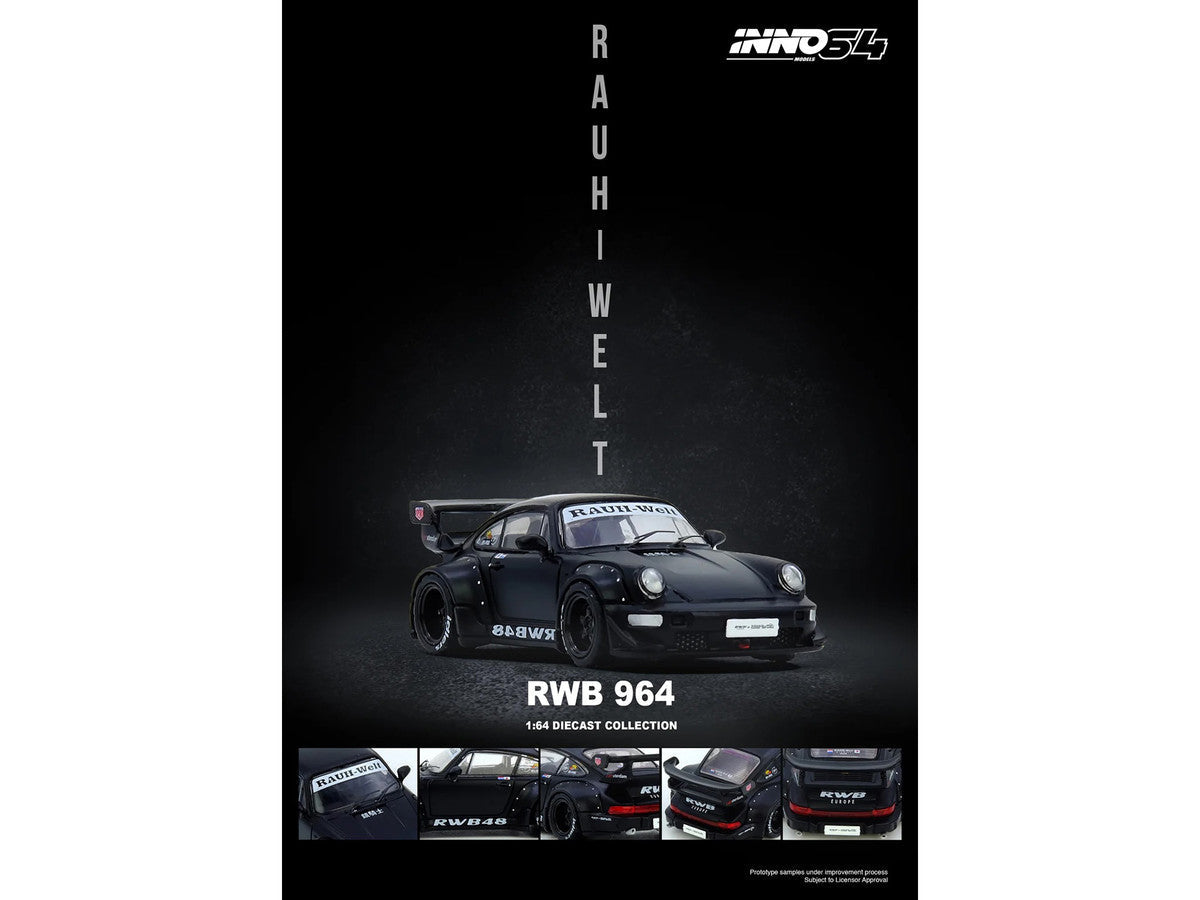 RWB 964 Matt Black 1/64 Diecast Model Car by Inno Models