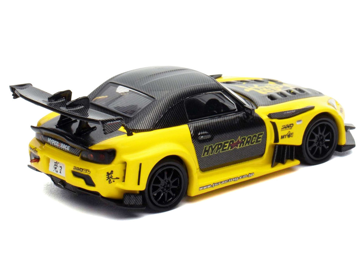 Honda S2000 RHD (Right Hand Drive) "J's Racing" Yellow with Carbon Hood and Top with Graphics "Tokyo Auto Salon Kuala Lumpur 2025 Event Edition" 1/64 Diecast Model Car by Inno Models