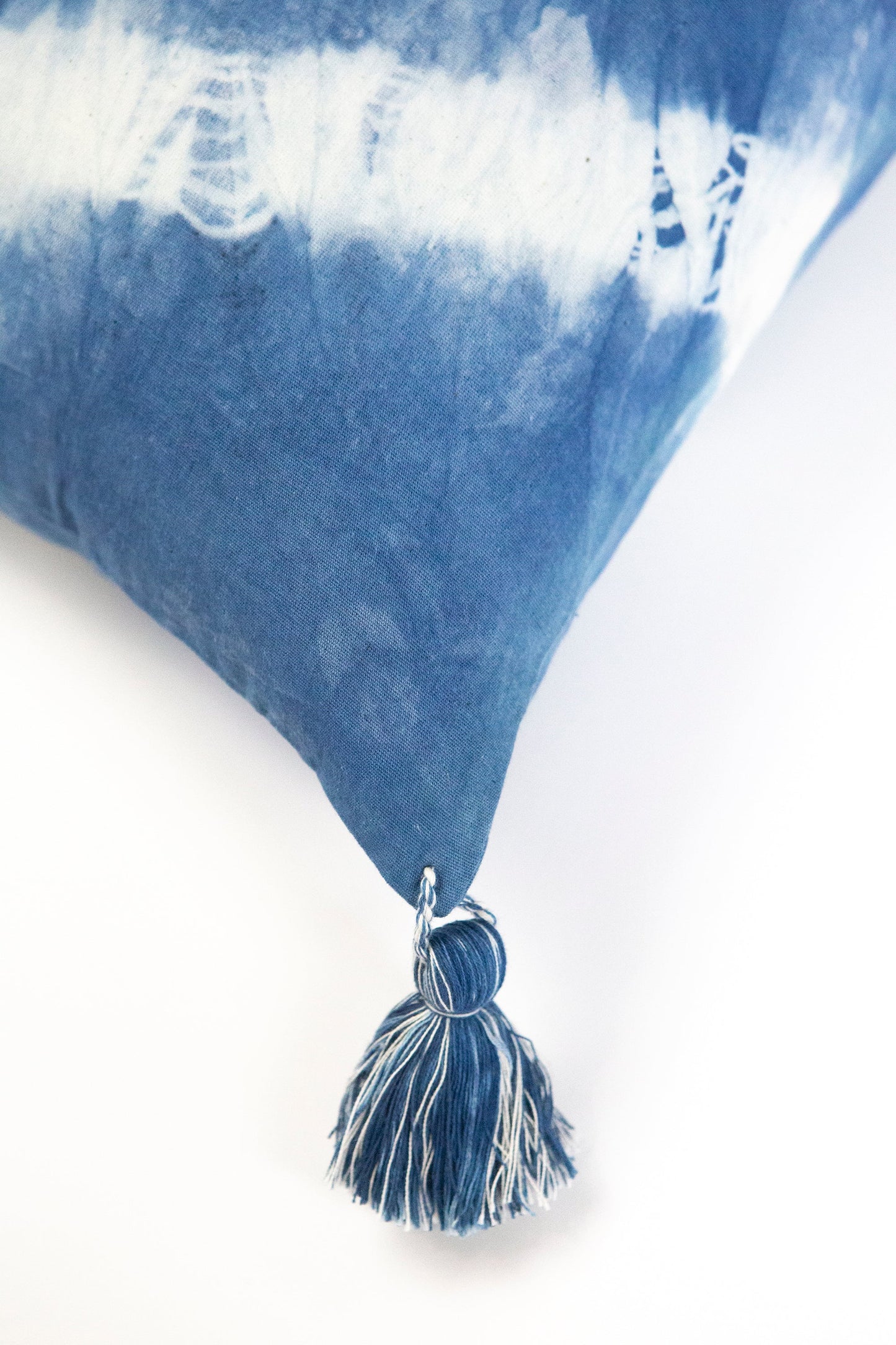 Indigo Striped Shibori Tassel Pillow 20" x 20"