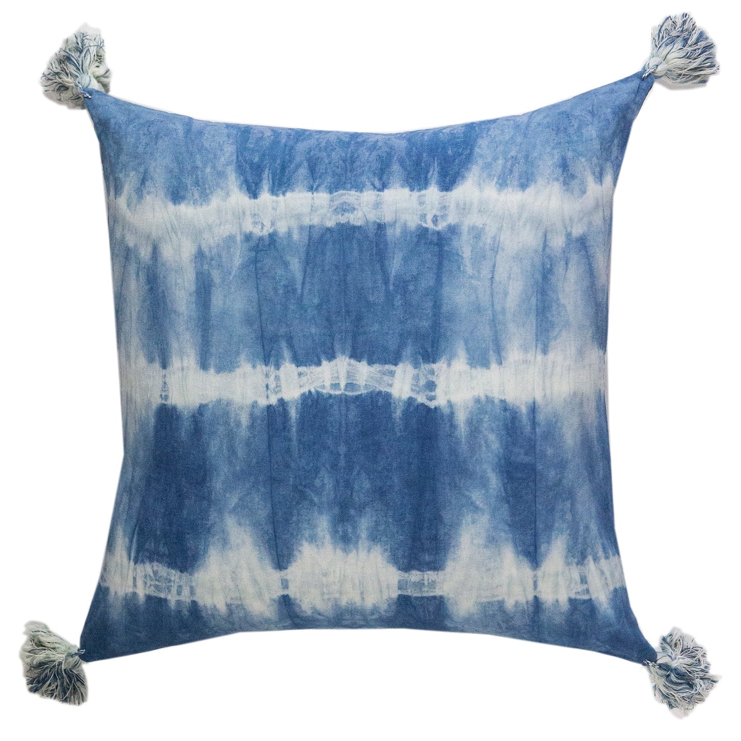 Indigo Striped Shibori Tassel Pillow 20" x 20"