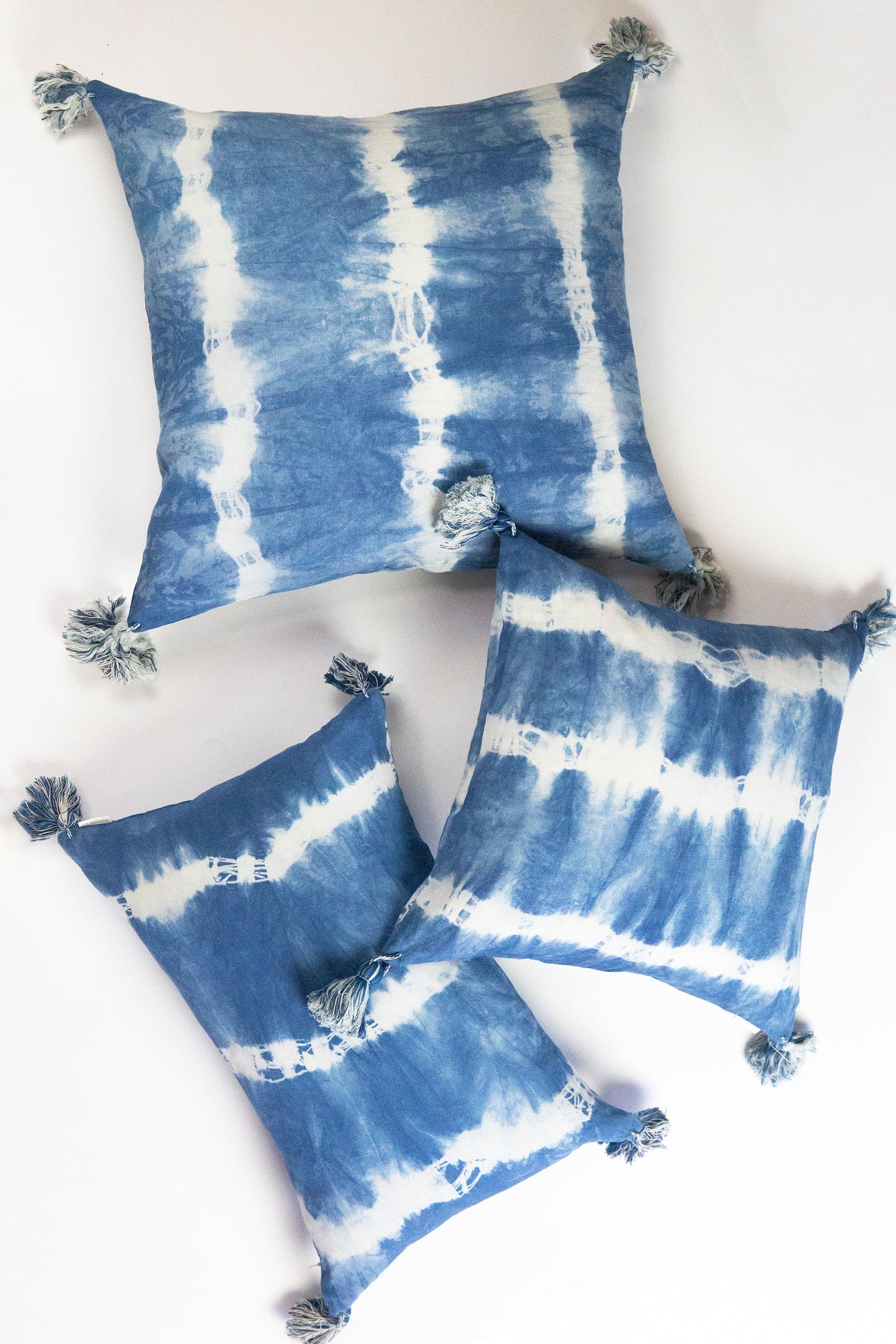 Indigo Striped Shibori Tassel Pillow 20" x 20"