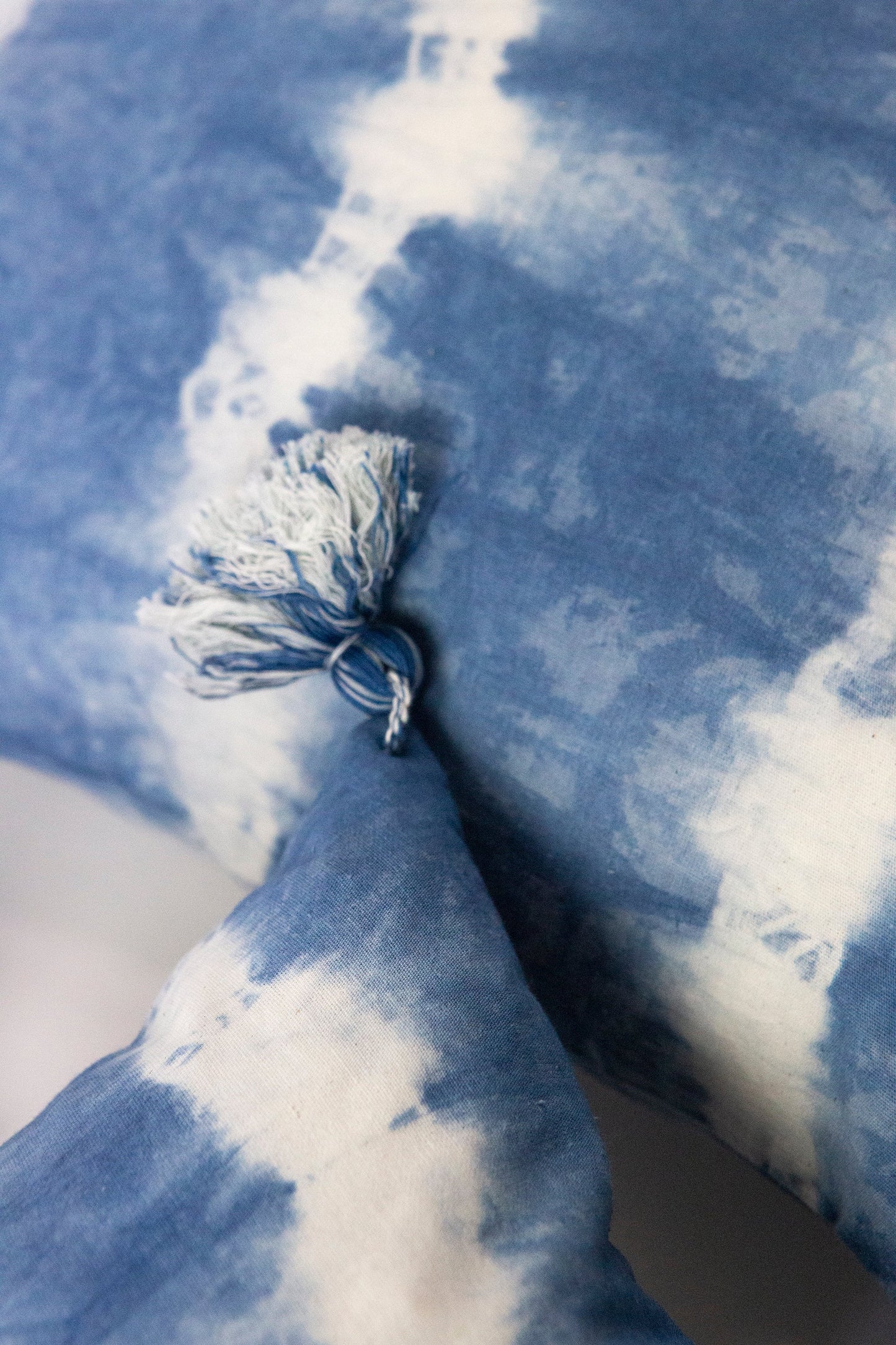 Indigo Striped Shibori Tassel Pillow 20" x 20"