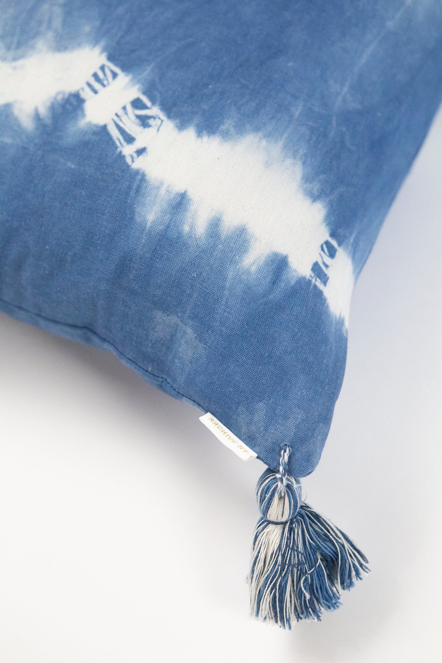 Indigo Striped Shibori Tassel Pillow 17" x 17"