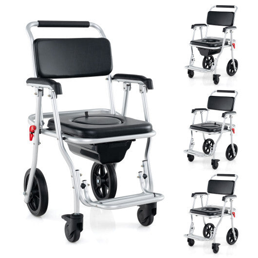 4-in-1 Foldable Bedside Commode Chair with Brakes and Bucket and Footrest