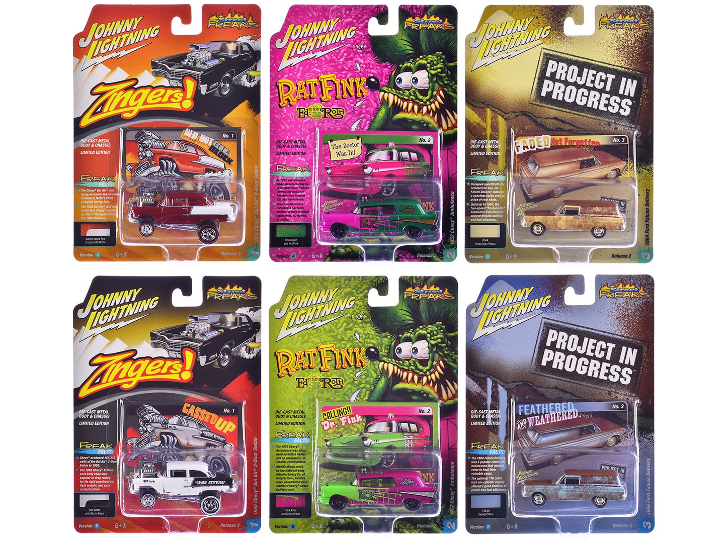 "Street Freaks" 2025 Release 2 of 6 Cars 1/64 Diecast Model Cars by Johnny Lightning