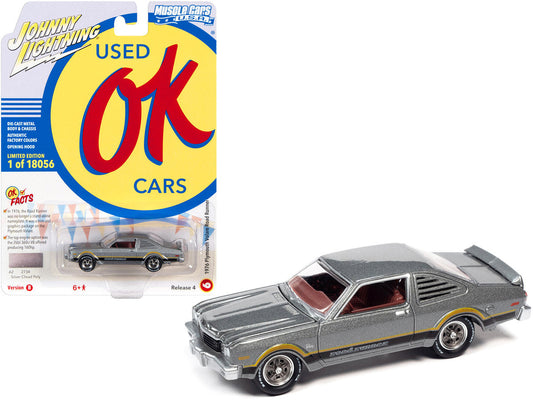 1976 Plymouth Volare Road Runner Silver Cloud Metallic with Stripes "OK Used Cars" Series Limited Edition to 18056 pieces Worldwide 1/64 Diecast Model Car by Johnny Lightning