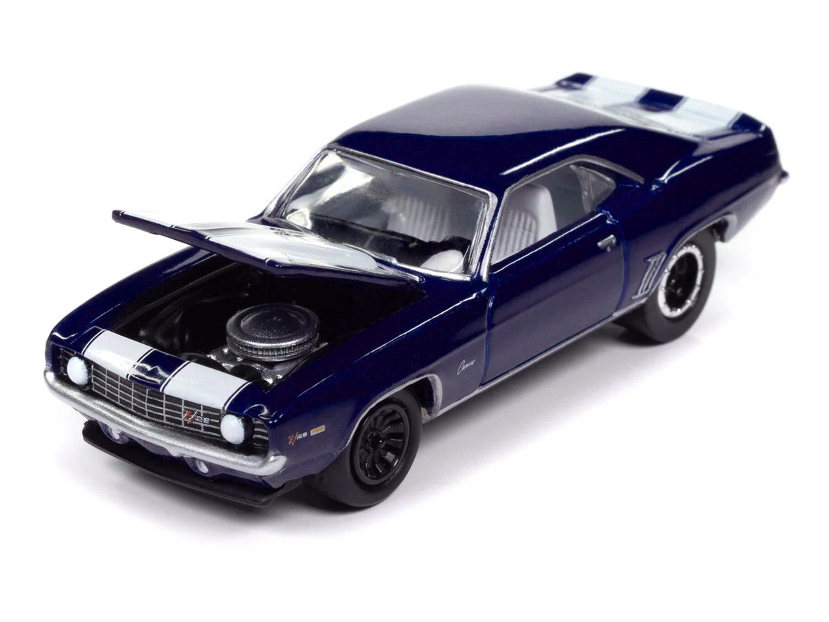 1969 Chevrolet Camaro Z28 Blue Metallic with White Stripes and Interior "Muscle Cars USA" Series 1/64 Diecast Model Car by Johnny Lightning