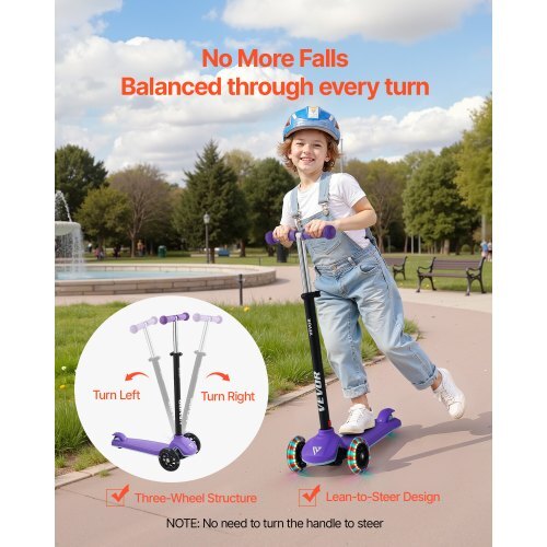 Kick Scooter for Kids Ages 3+, 3-Wheel Toddler Scooter with Light-Up Wheels, Adjustable Height Handlebar, Wide Anti-Slip Deck, Lightweight Aluminum Frame for Boys & Girls up to 165 lbs, Purple