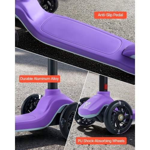 Kick Scooter for Kids Ages 3+, 3-Wheel Toddler Scooter with Light-Up Wheels, Adjustable Height Handlebar, Wide Anti-Slip Deck, Lightweight Aluminum Frame for Boys & Girls up to 165 lbs, Purple