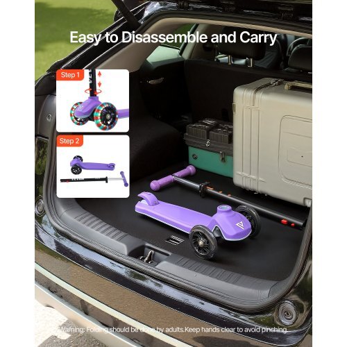 Kick Scooter for Kids Ages 3+, 3-Wheel Toddler Scooter with Light-Up Wheels, Adjustable Height Handlebar, Wide Anti-Slip Deck, Lightweight Aluminum Frame for Boys & Girls up to 165 lbs, Purple