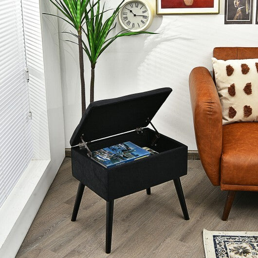 Velvet Storage Ottoman with Solid Wood Legs for Living Room Bedroom-Black - Color: Black