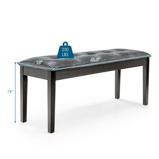 Upholstered Dining Room PU Bench Solid Wood Button Tufted-Brown