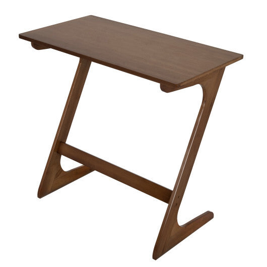 Bamboo Z-Shaped Spacious Sofa Side Table with Space-Saving Tabletop-Natural