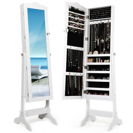 Mirrored Lockable Jewelry Cabinet Armoire Organizer Storage Box-Black