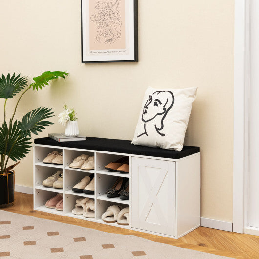 9-cube Adjustable Storage Shoe Bench with Padded Cushion-Rustic Brown