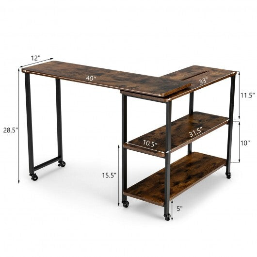 Large 360-Degree Free Rotating Sofa Side Table with Wheels and Storage Shelf-Rustic Brown - Color: Rustic Brown