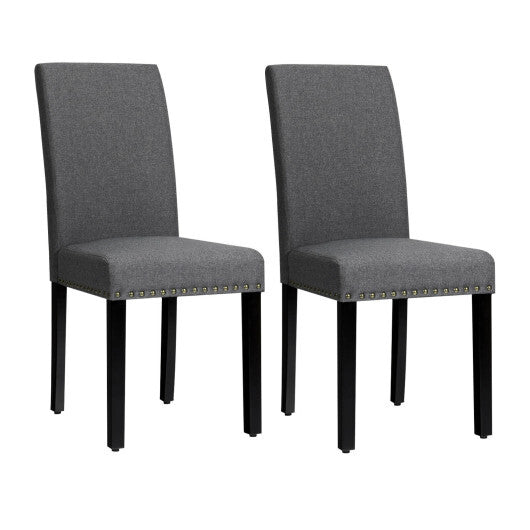 Set of 2 Fabric Upholstered Dining Chairs with Nailhead-Light Gray