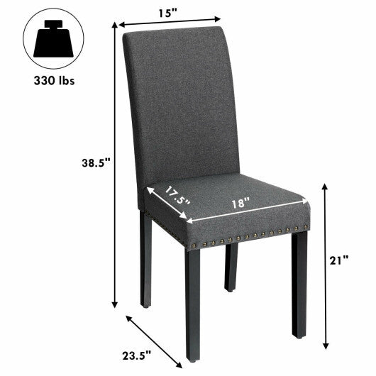 Set of 2 Fabric Upholstered Dining Chairs with Nailhead-Light Gray