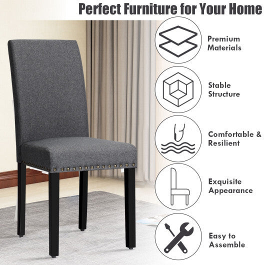 Set of 2 Fabric Upholstered Dining Chairs with Nailhead-Light Gray