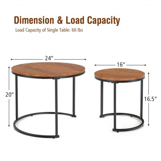 Set of 2 Modern Round Stacking Nesting Coffee Tables for Living Room-Light Brown - Color: Light Brown