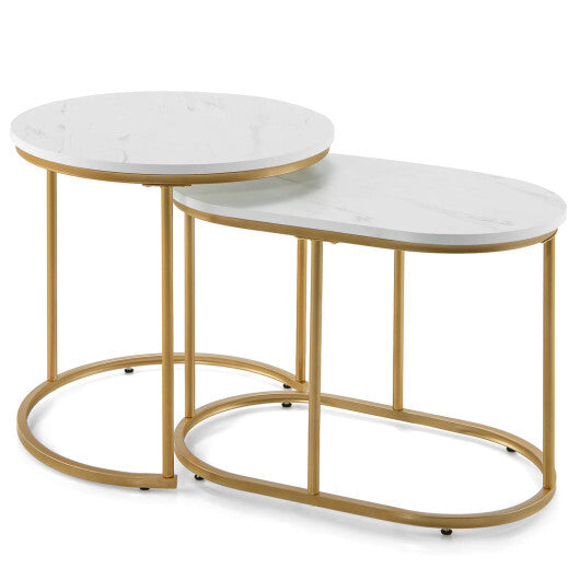 Modern Nesting Coffee Table Set of 2-White - Color: White