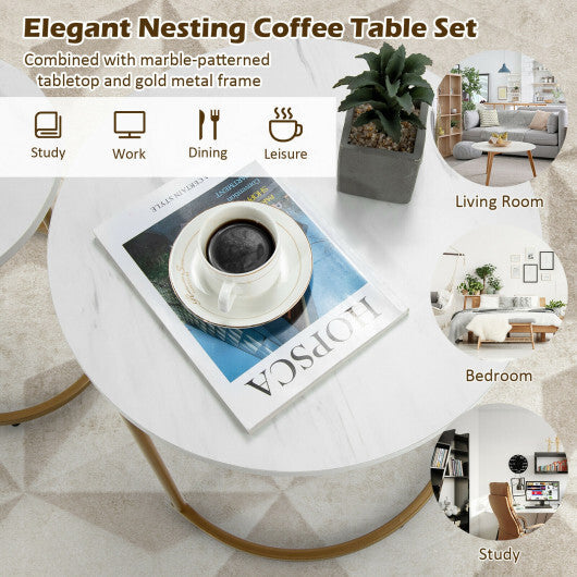 Modern Nesting Coffee Table Set of 2-White - Color: White