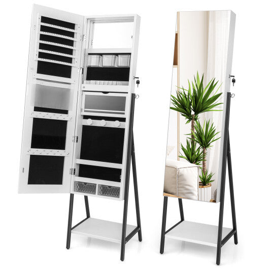 Freestanding Jewelry Cabinet with Full-Length Mirror-Rustic Brown