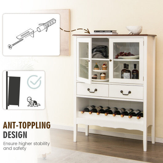 Sideboard Buffet Cabinet with 2 Tempered Glass Doors-White - Color: White