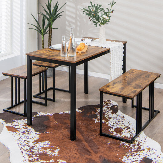 4 Pieces Space-Saving Dining Table Set with Bench and 2 Stools-Oak
