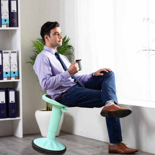 Adjustable Active Learning Stool Sitting Home Office Wobble Chair with Cushion Seat -Green - Color: Green