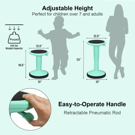 Adjustable Active Learning Stool Sitting Home Office Wobble Chair with Cushion Seat -Green - Color: Green