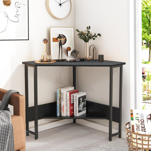 Triangle Computer Corner Desk with Charging Station-Rustic Brown