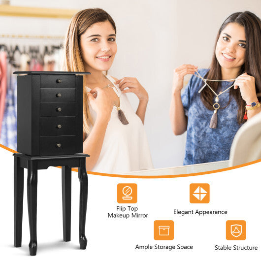 2 Colors Armoire Storage Standing Jewelry Cabinet with Mirror-Black - Color: Black