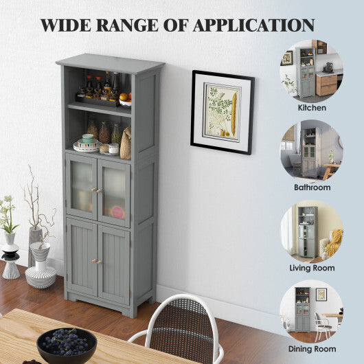 6-Tier Freestanding Bathroom Cabinet with 2 Open Compartments and Adjustable Shelves-Black