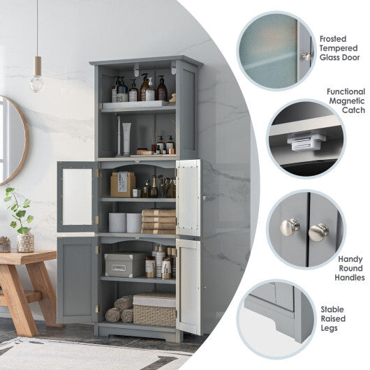 6-Tier Freestanding Bathroom Cabinet with 2 Open Compartments and Adjustable Shelves-Black