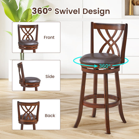 360 Swivel Counter Height Chairs with PU Leather Cushioned Seat and Footrests-26 inches