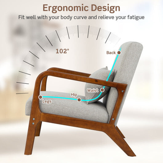 Modern Accent Chair with Rubber Wood Frame and Lumbar Pillow-Beige