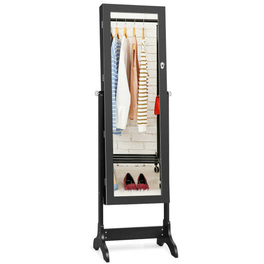 Lockable Mirrored Jewelry Cabinet Armoire Storage Organizer Box-White