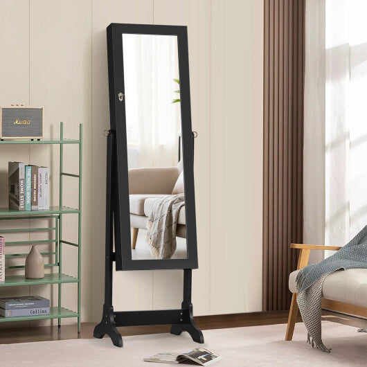 Lockable Mirrored Jewelry Cabinet Armoire Storage Organizer Box-White