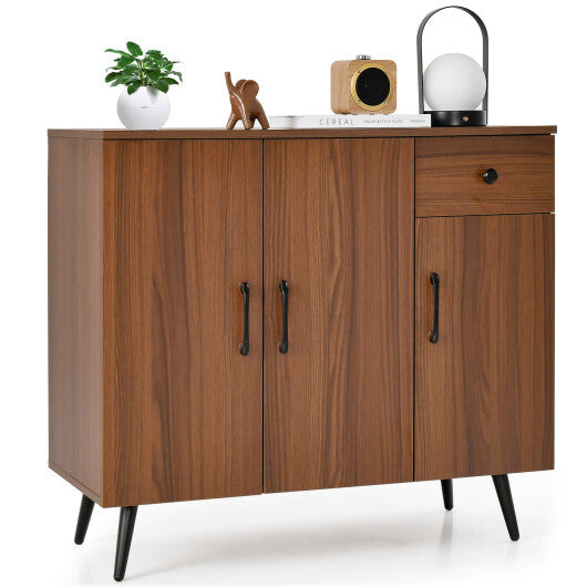 Sideboard Cabinet with 3 Doors and Pull out Drawer Adjustable Shelves-Walnut