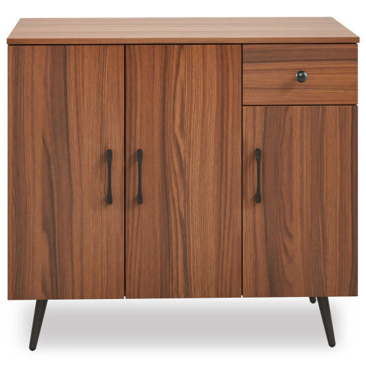 Sideboard Cabinet with 3 Doors and Pull out Drawer Adjustable Shelves-Walnut