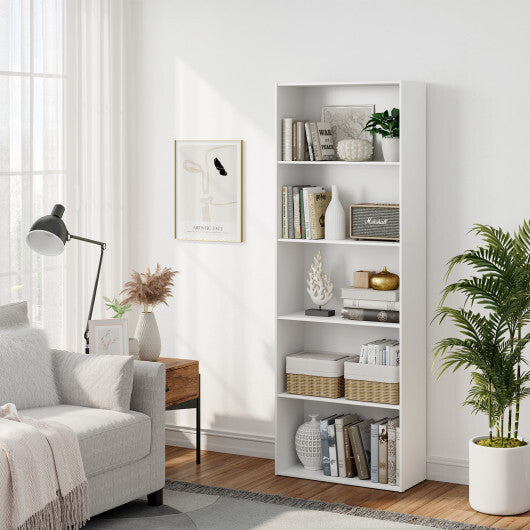 5-Shelf Storage Bookcase Modern Multi-Functional Display Cabinet-White - Color: White