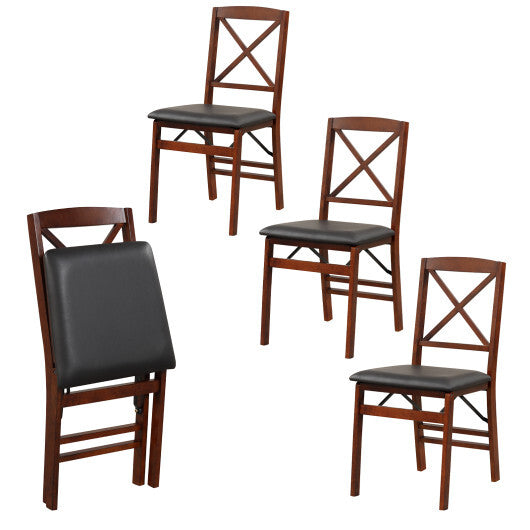 Set of 2 Folding Dining Chairs with 400 LBS Capacity-Brown