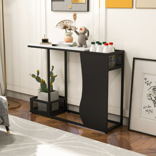 43.5 Inch Console Table with Plant Position and Faux Marble Top-Black